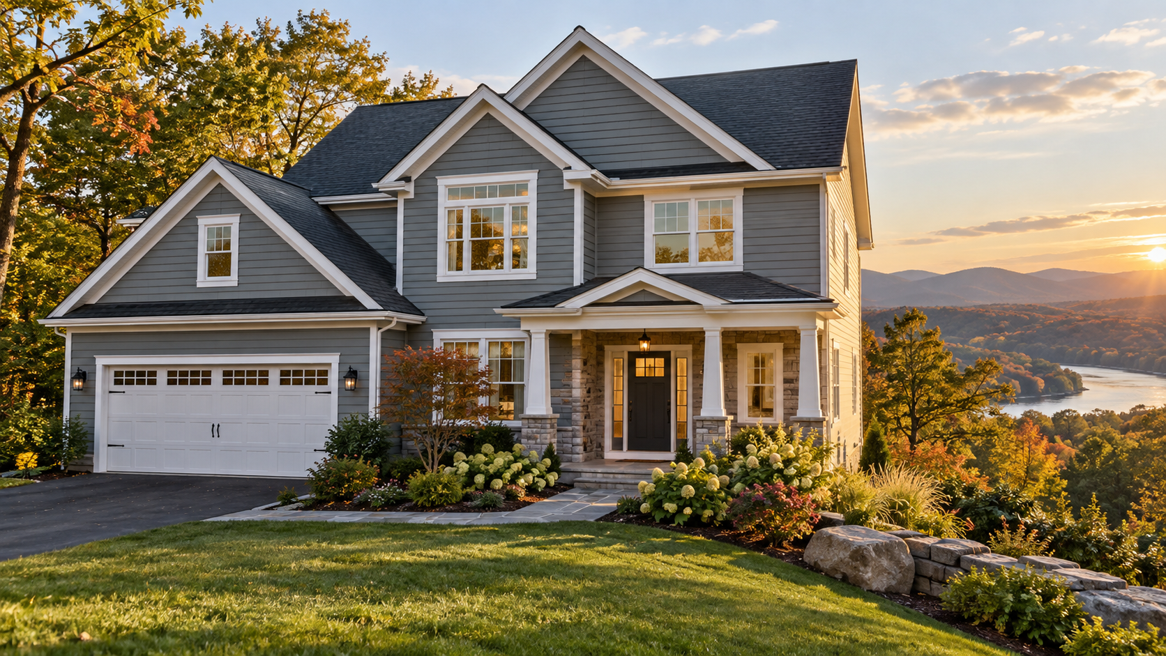 Updated Hudson Valley home with fresh siding, windows, rooflines, and landscaping